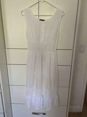 Sleeveless White Eyelet Midi Dress